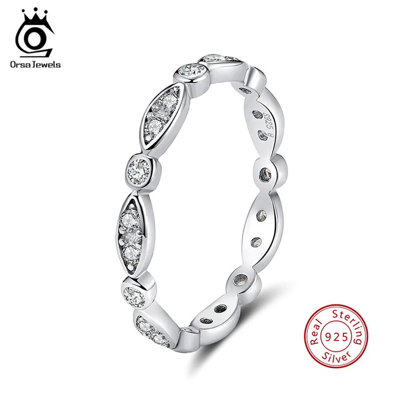 ORSA JEWELS, 925 пробы, серебряные кольца для женщин, классические, круглые, полностью проложенные, AAA кубический циркон, обручальное кольцо для девочек SR63 - Цвет камня: SR71