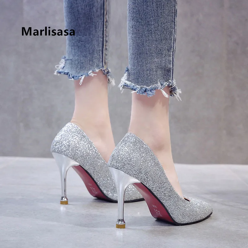 Marlisasa/женские модные вечерние туфли на высоком каблуке золотистого цвета