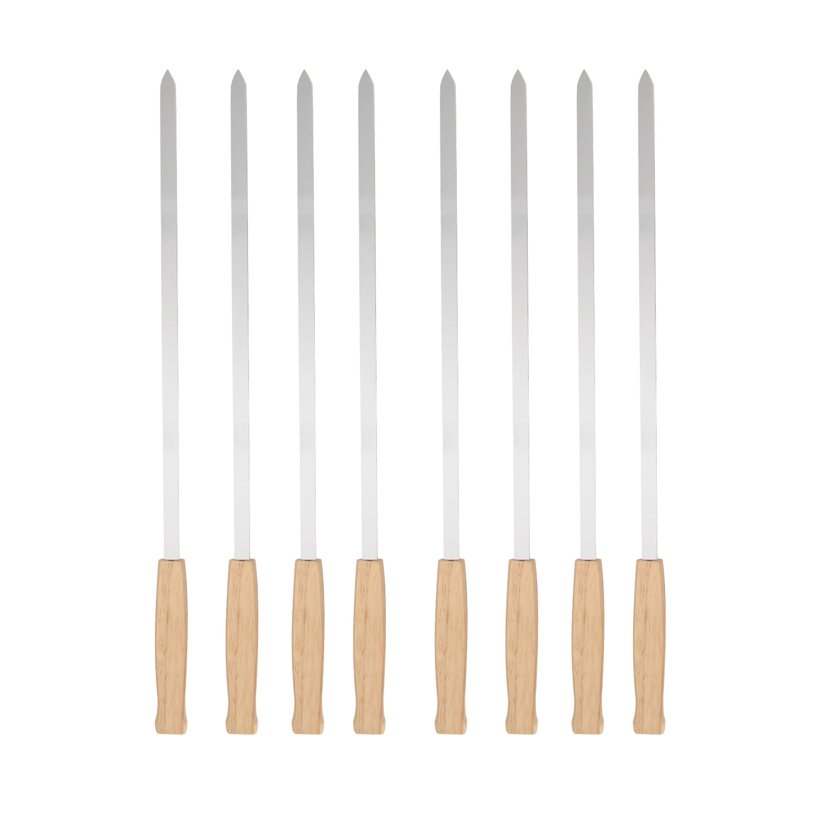 

8pcs BBQ Skewers Long Handle Shish Kebab Barbecue Grill Stick Wood BBQ Fork Stainless steel Grill Needle with Storage Bag
