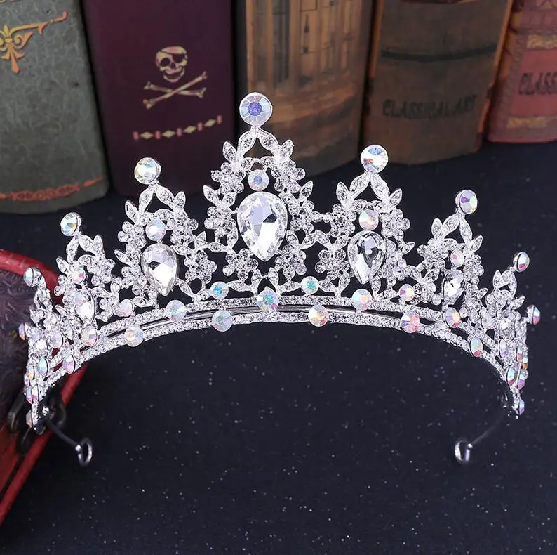 Silver AB 2 Барочная тиара KMVEXO, черная тиара со стразами - Окраска металла: Silver AB 2