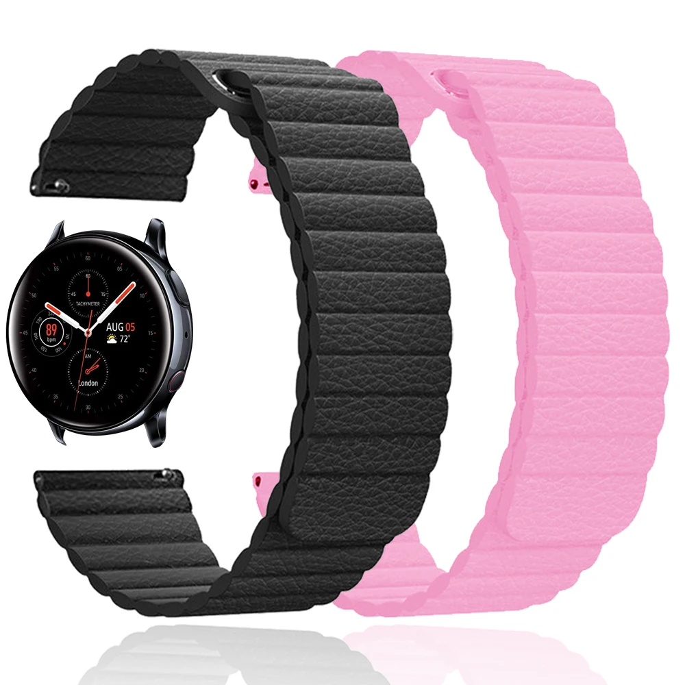 

Magnetic Buckle Leather Strap for Samsung Galaxy 42/46mm Active 2 Watch Band for Galaxy Watch3 41/45mm Gear Watchband 20mm 22mm