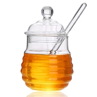 2022new glass honey jar high borosilicate glass kitchen jar honey pot with dipper and lid storage jar container for honey syrup