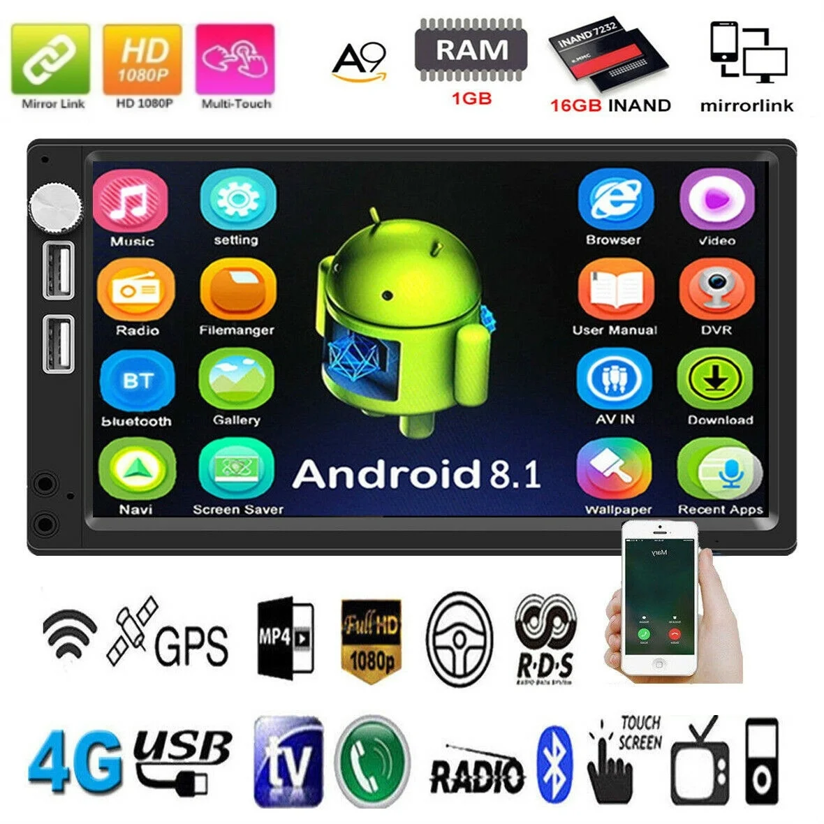 Автомагнитола 2DIN 7 дюймов Android 8 1 4 ядра GPS навигация Wi Fi mp5 плеер FM радио USB