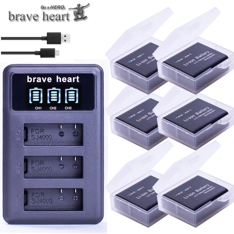 6battery and1charger 3,7 v 1050mAh батарея SJ4000 Батарея SJ5000 SJ6000, Wi-Fi+ ЖК-дисплей 3 лота usb зарядное устройство для спортивной экшн-камеры SJCAM sj 4000 5000 6000 7000 8000 sj9000 M10 - Цвет: 6battery and1charger