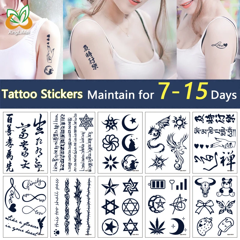 

Waterproof Temporary Tattoo Stickers Long Lasting 7-15 Days Letter Animal Flower Pattern Flash Sticker Body Art Fake Tattoo Men