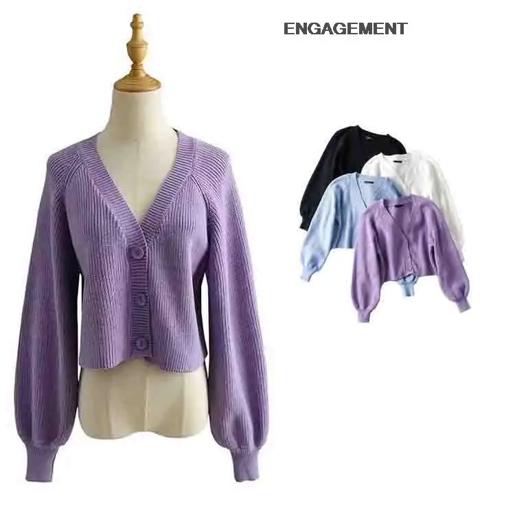 

ENGAGEMENT za 2021 female Fashion Cardigan Sweater Fall Winter Fashion Lantern Sleeve Knitted Top
