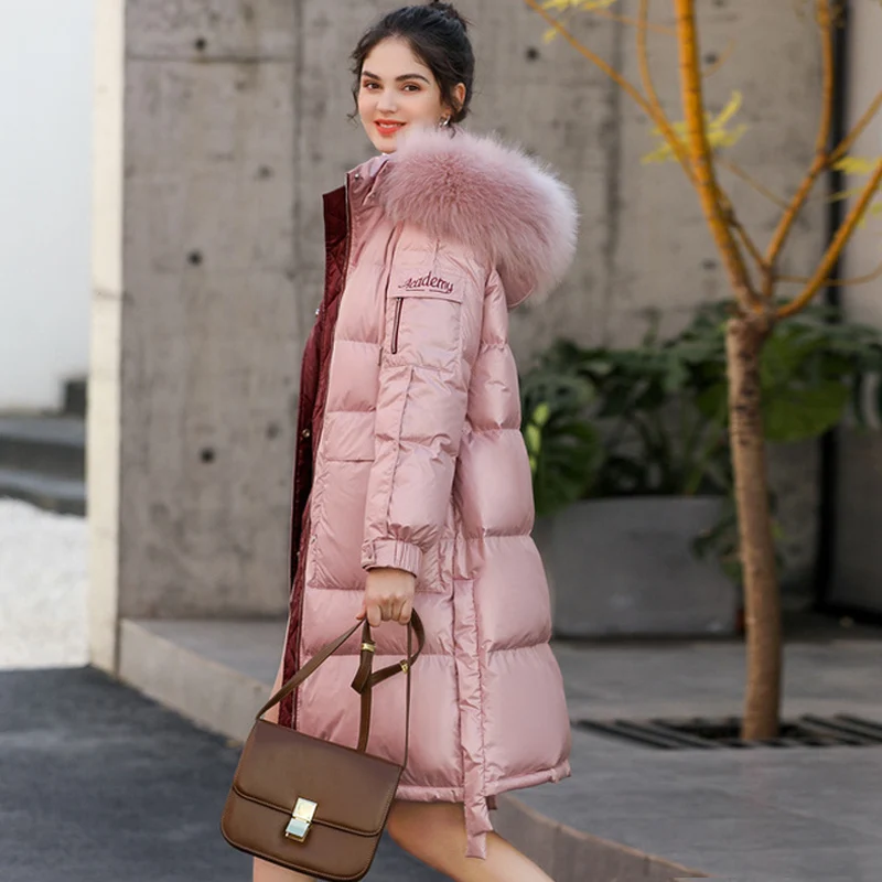 Женский пуховик 2020 зимняя куртка Женское пальто на 90% белом утином пуху с большим