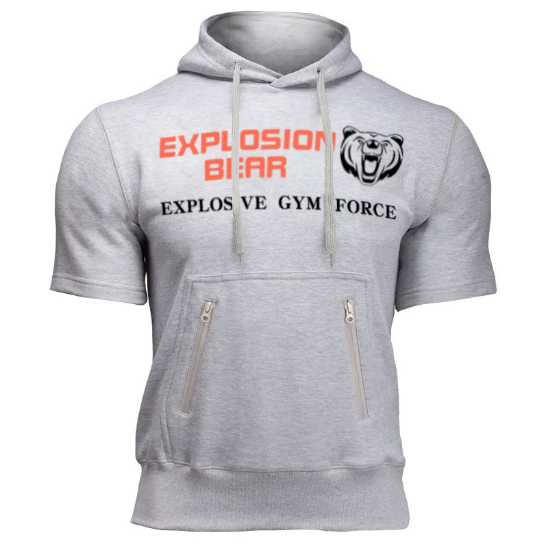 Толстовка мужская с коротким рукавом Модная хлопковая кофта для бодибилдинга и