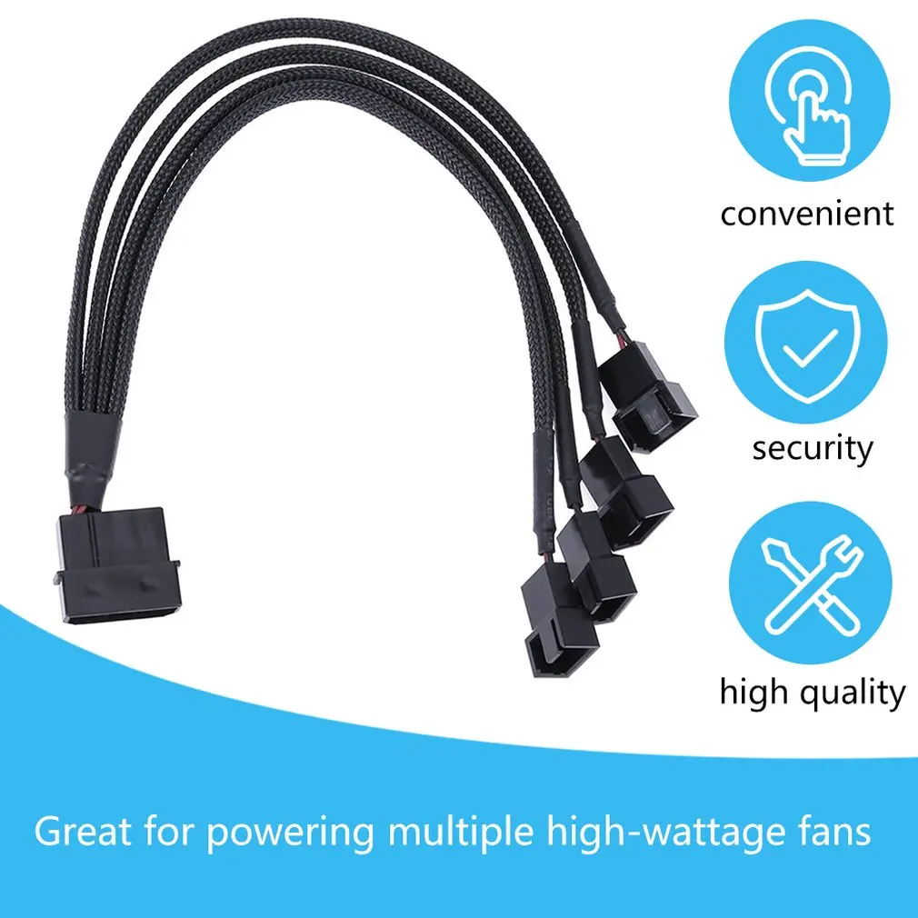 

Hot Sale 2pcs 4 Pin IDE Molex 4 Port 3Pin/4Pin PC Cooling Fan Splitter Power Cable Black Sleeved Extension Cables Connectors