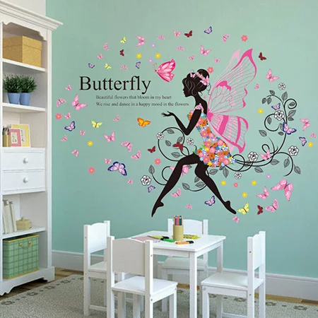 Крылья Девушка Бабочка обои Съемный водостойкий из ПВХ Наклейка на стену для