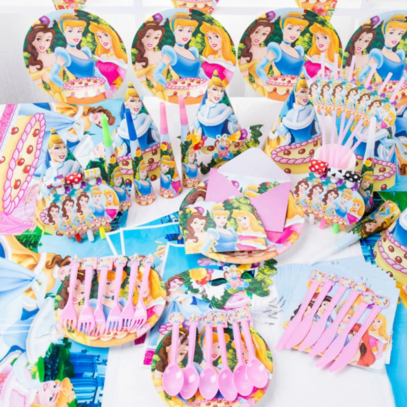 6 Детские вечерние принадлежности принцессы для дня рождения одноразовая посуда