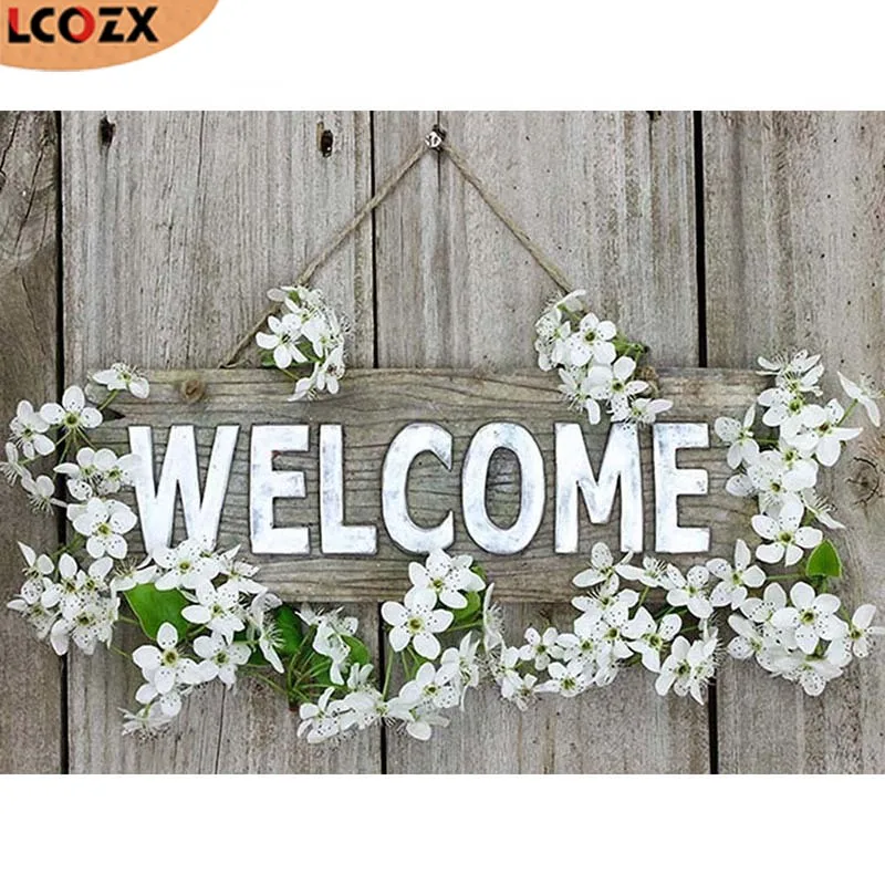 LCOZX 5D DIY ручной работы полный дрель алмазов картина &quotДобро пожаловать&quot