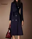 Женское длинное двубортное пальто, облегающее длинное пальто трапециевидной формы на осень и зиму