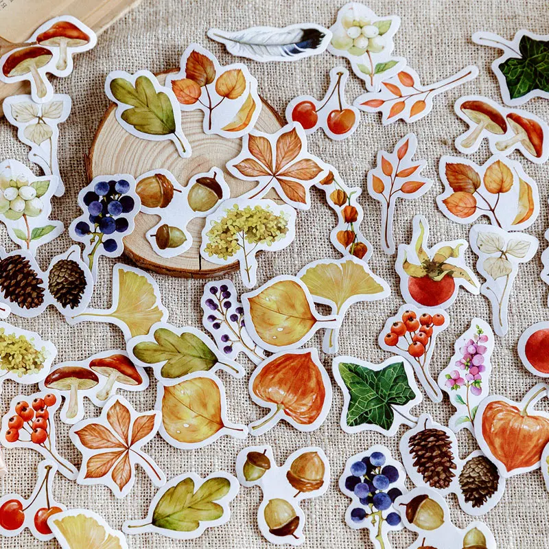 46 pcs Autumn deciduous fruit paper sticker Mini adhesive Sticker Decoration diy Scrapbooking Seal stamp Bullet Journal Stickers | Дом и сад