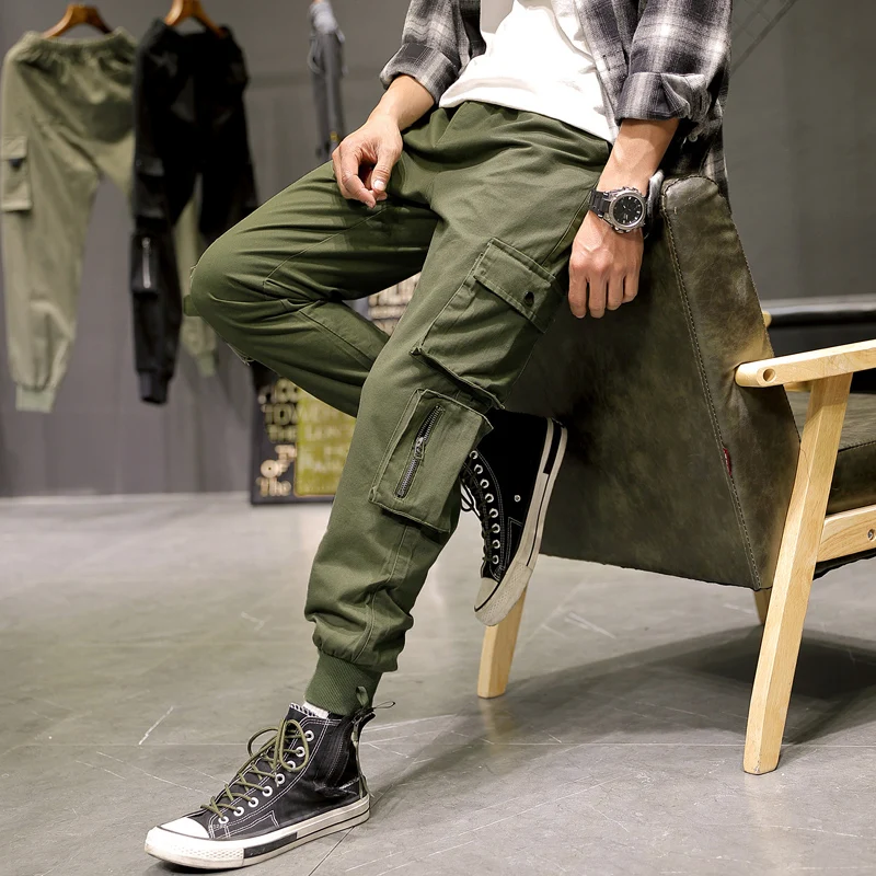 

Plus Size Multi-Pockets Cargo Pants Men Streetwear Baggy Jogger Pants Ankle-Length Harem Pants