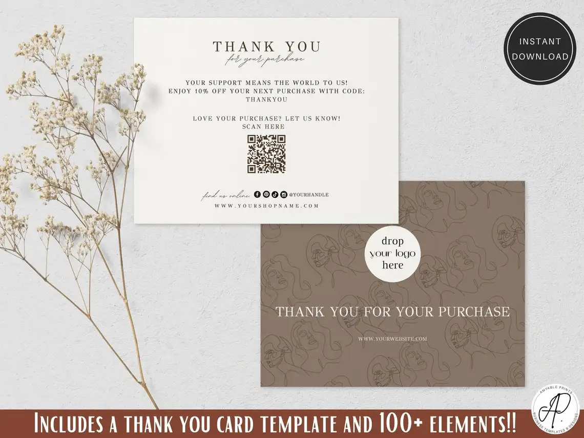 

Визитка спасибо с QR-кодом, малый бизнес спасибо шаблон карты, спасибо за заказ, Мгновенная загрузка, упаковка