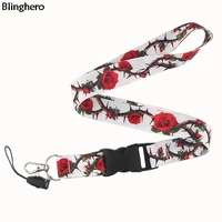 blinghero barbed roses lanyard for keys love protector phone id badge holder neck straps flower lanyards diy neck straps bh0184
