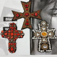 1 piece fashion handmade beaded cross sew on applique for diy patches jeans bags craft clothes decoration accessories