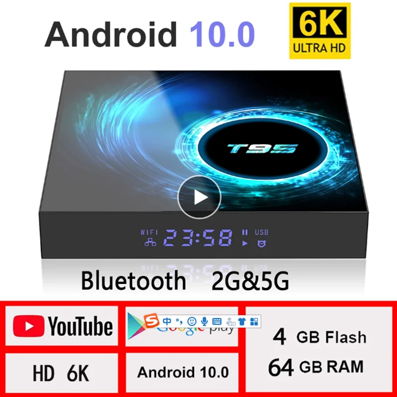 

2020 T95 Smart TV Box Android 10.0 4G 64GB 128GB 6K Youtube Media Player 2.4g Wifi TVBOX Android Set-Top 2GB 16GB Set top box
