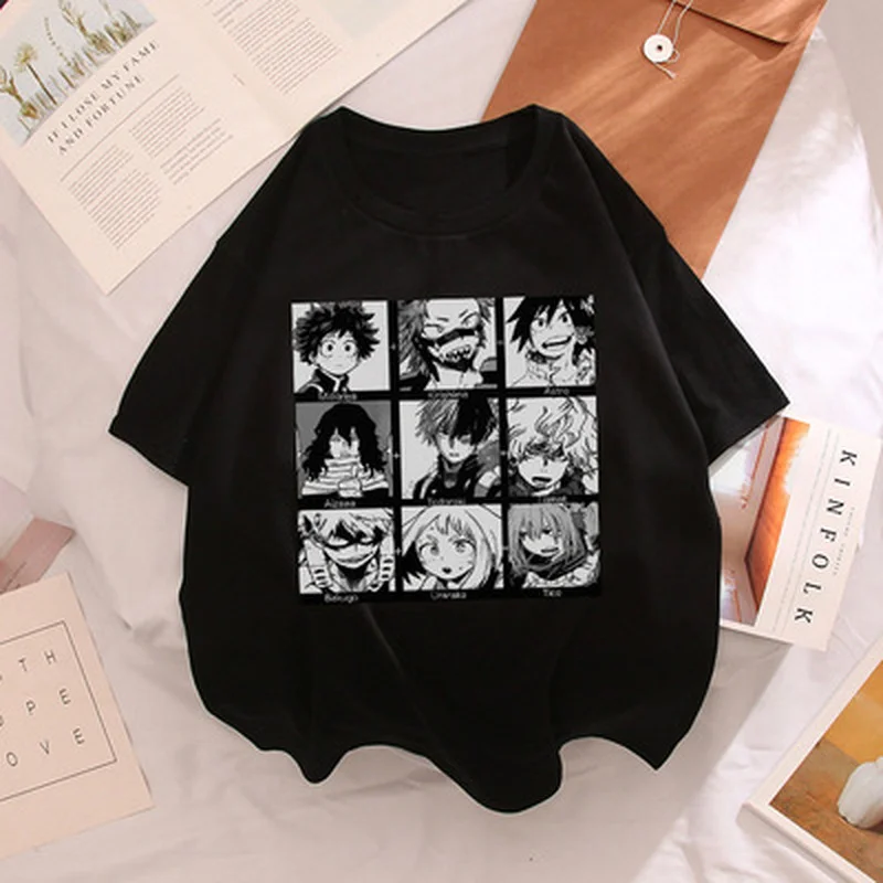 

Anime My Hero Academia Print Fun Top Casual Summer Harajuku Loose Short Sleeve Cute Women T-shirt Japan Boku No Hero Cartoon