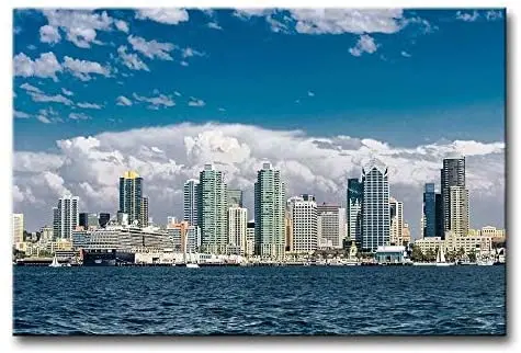 

Новая настенная живопись «Сан-Диего», здание Skyline, морской город, пейзаж природного города, жестяной знак 16x12 дюймов