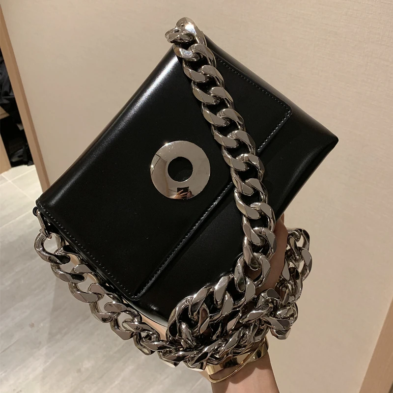 

Fashion Wide Chain women Crossbody bags PU Leather Small Messenger Bag female sling bags All Match black bolsa feminine handbag