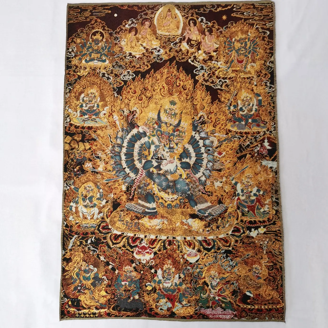 Tela bordada tibetana de 36 pulgadas, Budismo de seda, Buda Yamantaka Tangka Thangka, Mural de Buda para decoración del hogar