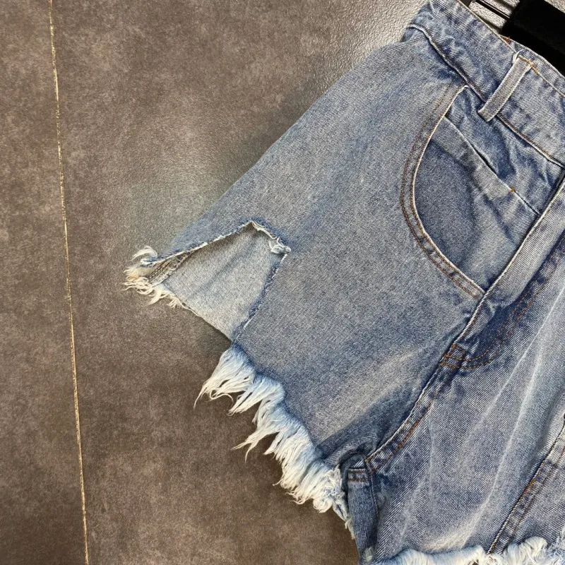 

Hot Sexy Women Mini Denim Shorts Hole Ripped Tassles Wide Leg Jeans High Street Irregular Design Summer Beach Shorts Steetwear