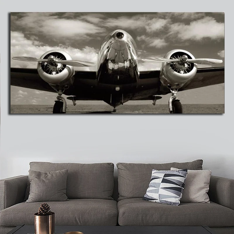 Современный домашний декор самолет Холст Картина HD печать черно-белые постеры