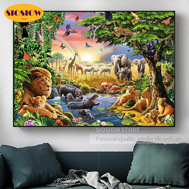 5D алмазная живопись сделай сам слон Лев фигурки семьи животные полное сверление