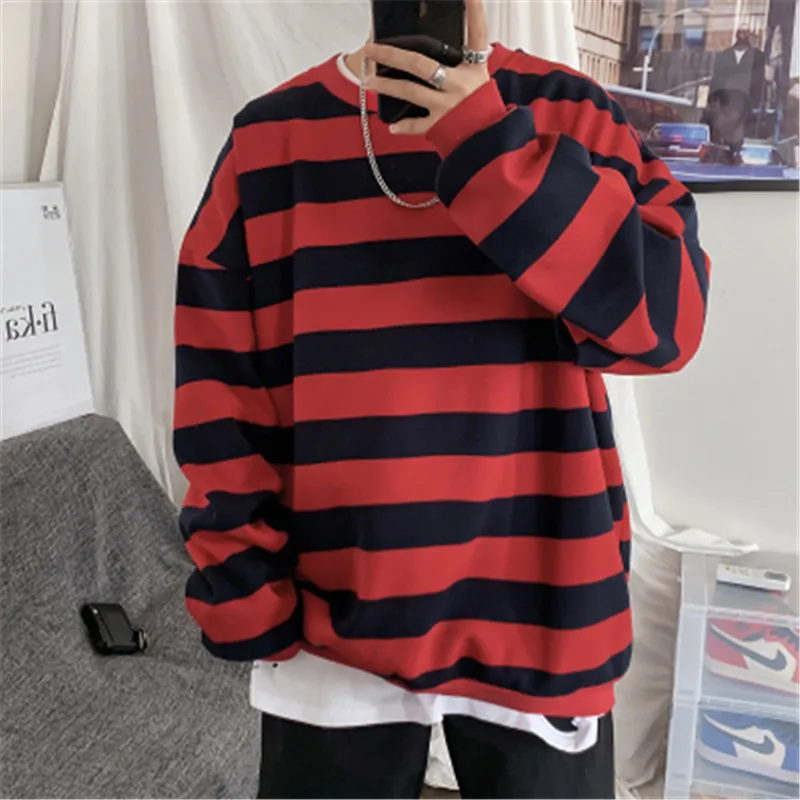 

2021 Spring Men Classic Striped Hoodies Mens Hip Hop Streetwear Sweatshirt Male Casual Trend Cotton Pullover M-5XL