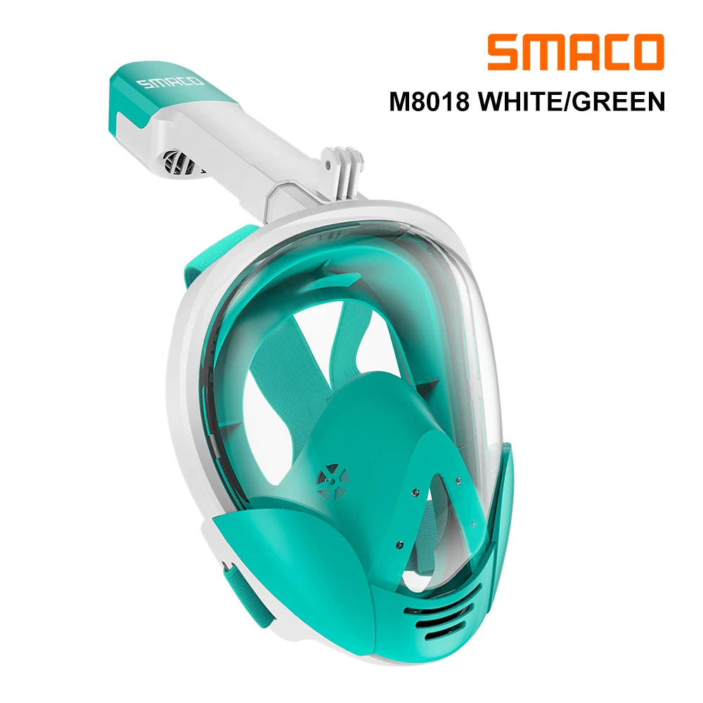 Green Маска для сноркеля SMACO для всего лица с защитой от ультрафиолета и тумана съемное крепление для камеры панорамный вид на 180 градусов - Color: Green