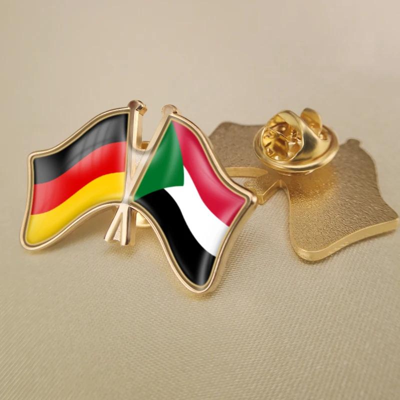 

Germany and Sudan Crossed Double Friendship Flags Lapel Pins Brooch Badges