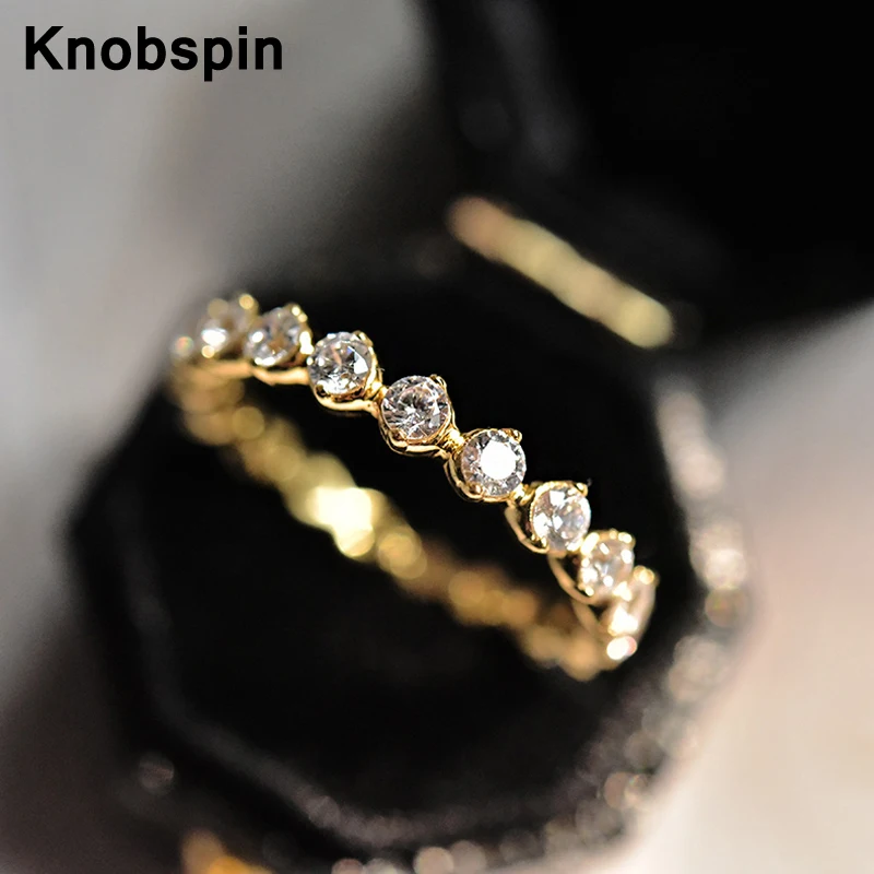 

Knobspin 100% 925 Sterling Sparkling Silver Ring Minimalist Row 5A Diamonds Rings For Women Engagement Aniversary Fine Jewelry