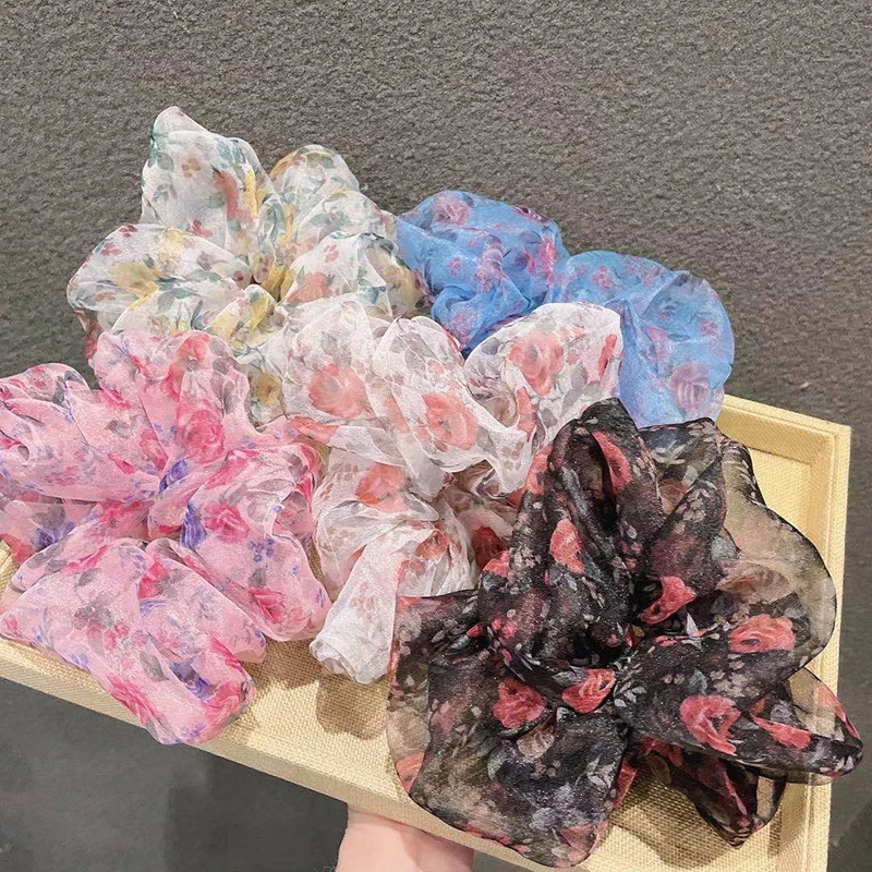 

Headwear Organza Printed Hair Scrunchie Hair Ring Ties For Girls Ponytail Holders Hair Bands Elastic Hairband Hair Accessories