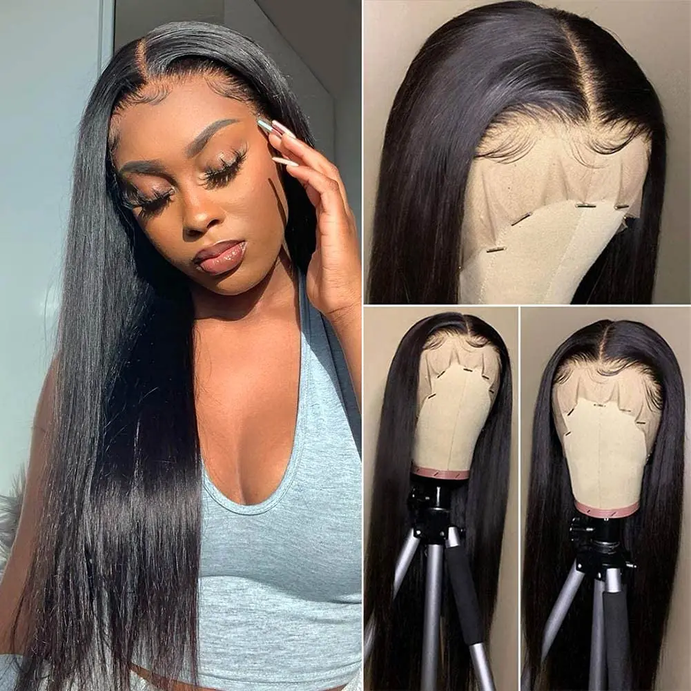 HD Transparent Lace Front Human Hair Wigs 4X4 Pre Plucked 180 Density 13X4/13X6 Remy Brazilian Straight Lace Wig for Black Women