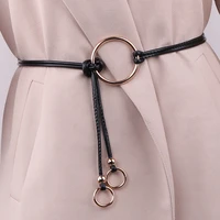 fashion women multicolor thin belt golden circle buckle pu waist strap all match dress accessories casual female punk belts