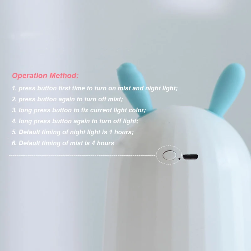 

220ML Air Humidifier Cute Rabbit Humidifier USB Aroma Diffuser Car Air Purifier Home Office Mist Maker With Led Night Lights