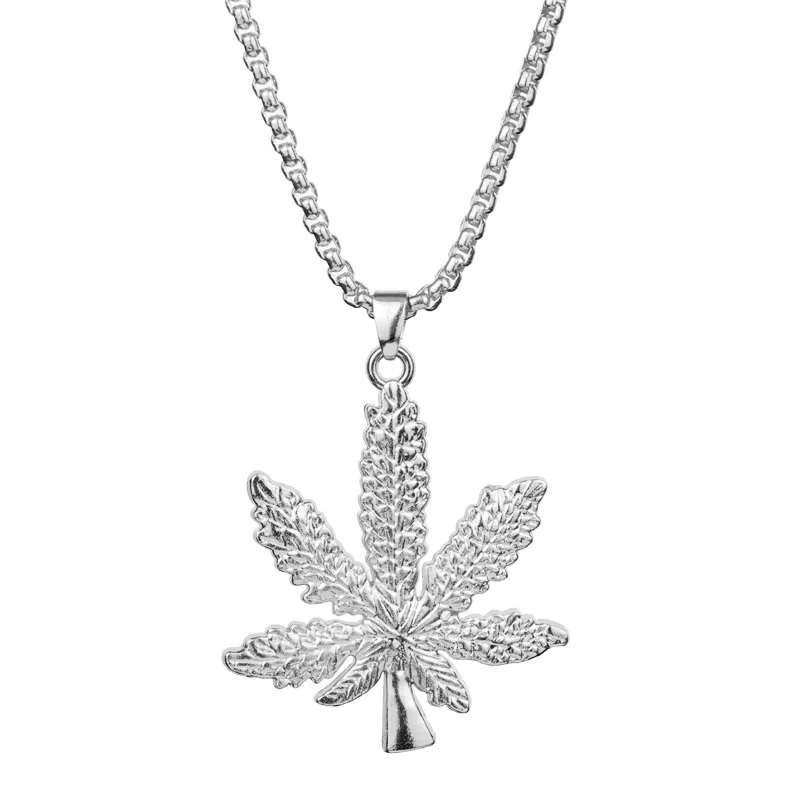 Fashion Men Women Golden Silvers Alloy Hemp Leaf Pendants Necklace Weed Chains Hip Hop Bling Jamaica Jewelry Necklaces Gifts | Украшения и