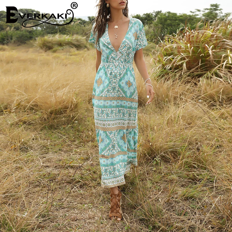 Женское длинное платье в стиле бохо Everkaki Цыганское Платье с цветочным принтом
