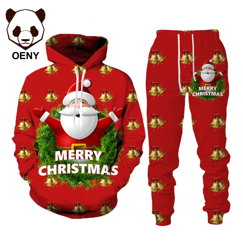 

2021 New 3D Printed Christmas Hoodies Men's and Women's Sportswear Set Fashion Santa Claus Cool Hoodie Pullover