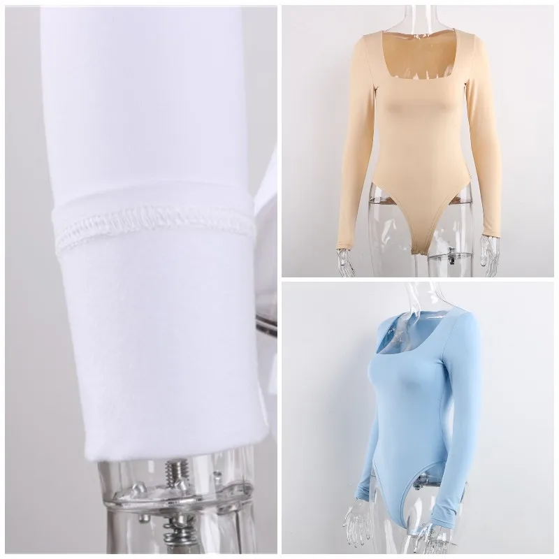 

Nadafair Winter Women Bodysuit Long Sleeve 2020 White Bodycon Bodysuit Women Black Body Female For Woman Cutout Fleece Romper