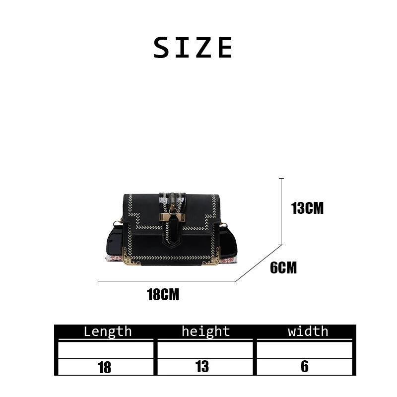 

2021 New Style Women Versatile Zipper Small Square Bag Ladies Winter Vintage Fashion Wide Strap Crossbody Single Shoulder Bag