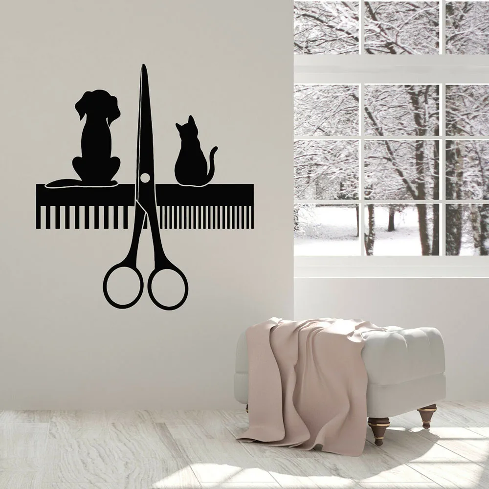 

Pet Hospital Vinyl Wall Decals Cat And Dog Beauty Salon For Pet Grooming Stickers Trimming hair Service Sign Posters G759