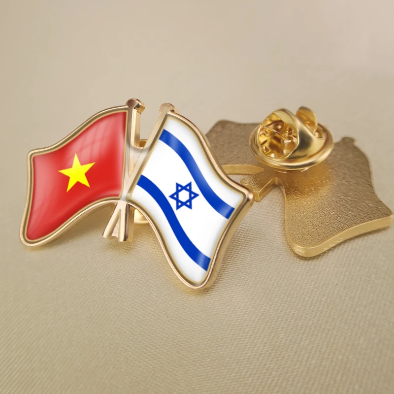 

Vietnam and Israel Crossed Double Friendship Flags Lapel Pins Brooch Badges