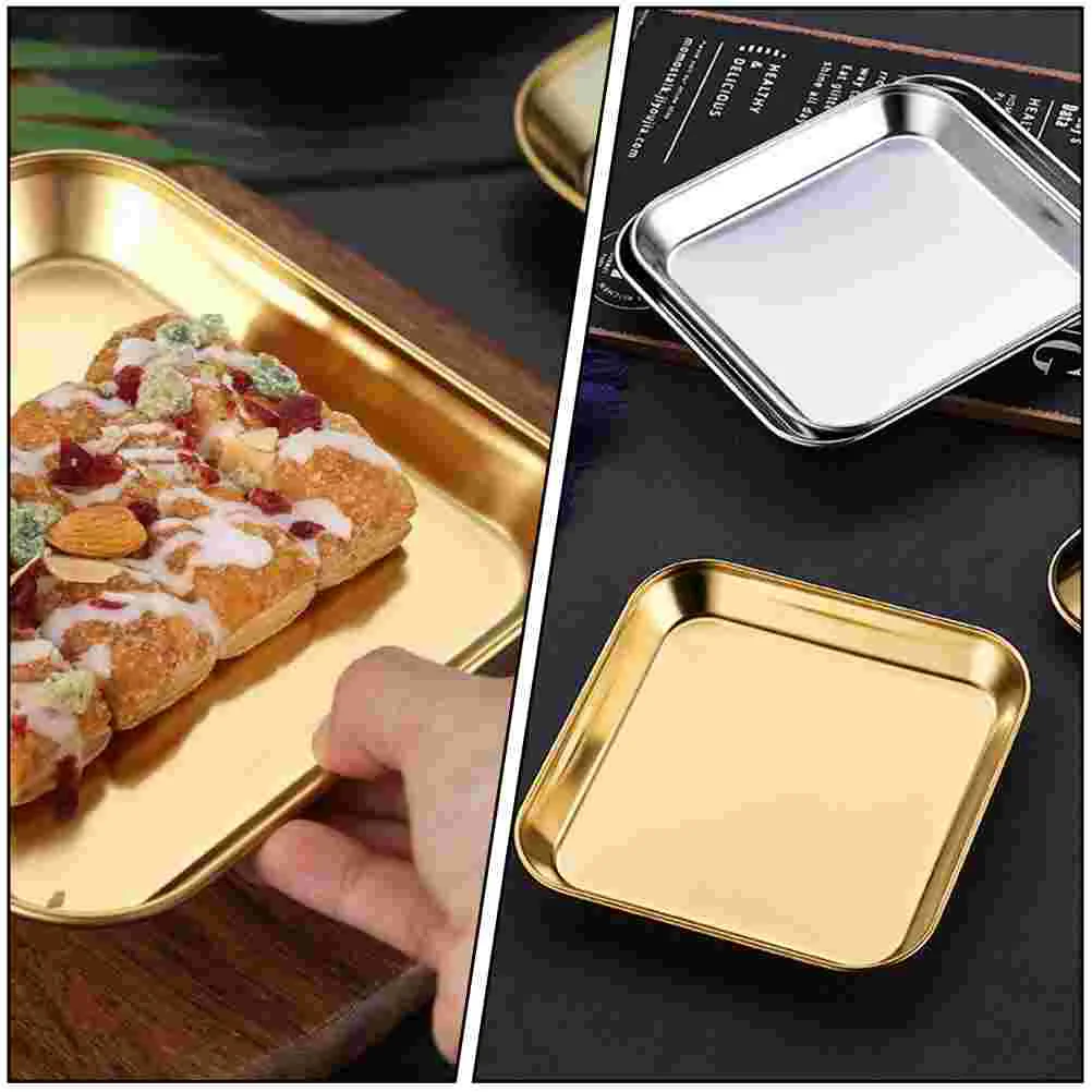 1Pc Stainless Steel Square Shape Storage Plate Dessert Steak Tray (Golden) | Дом и сад