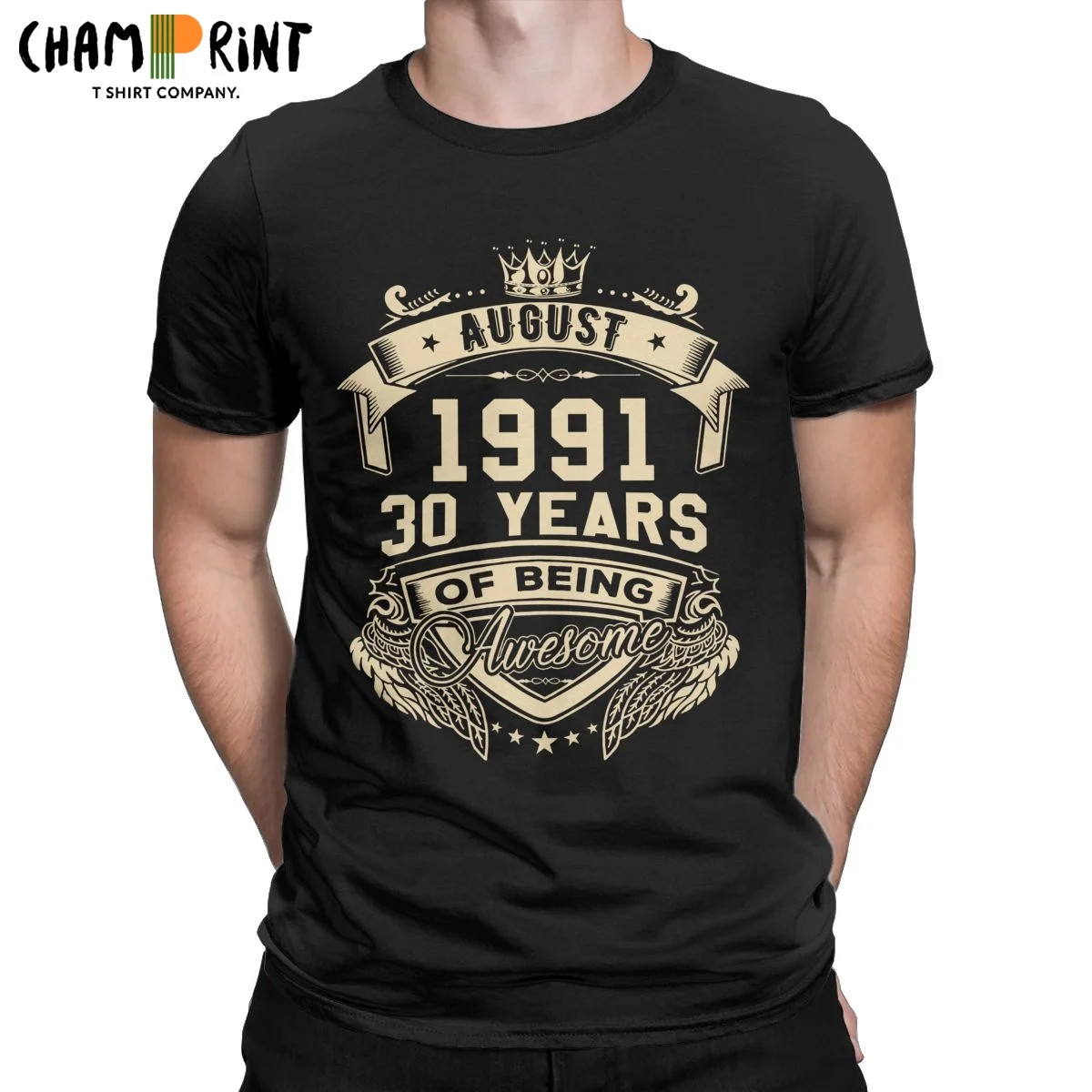 

Новинка, родившиеся в августе 1991 30 лет потрясающая Мужская футболка с круглым вырезом из чистого хлопковые футболки с коротким рукавом Футб...