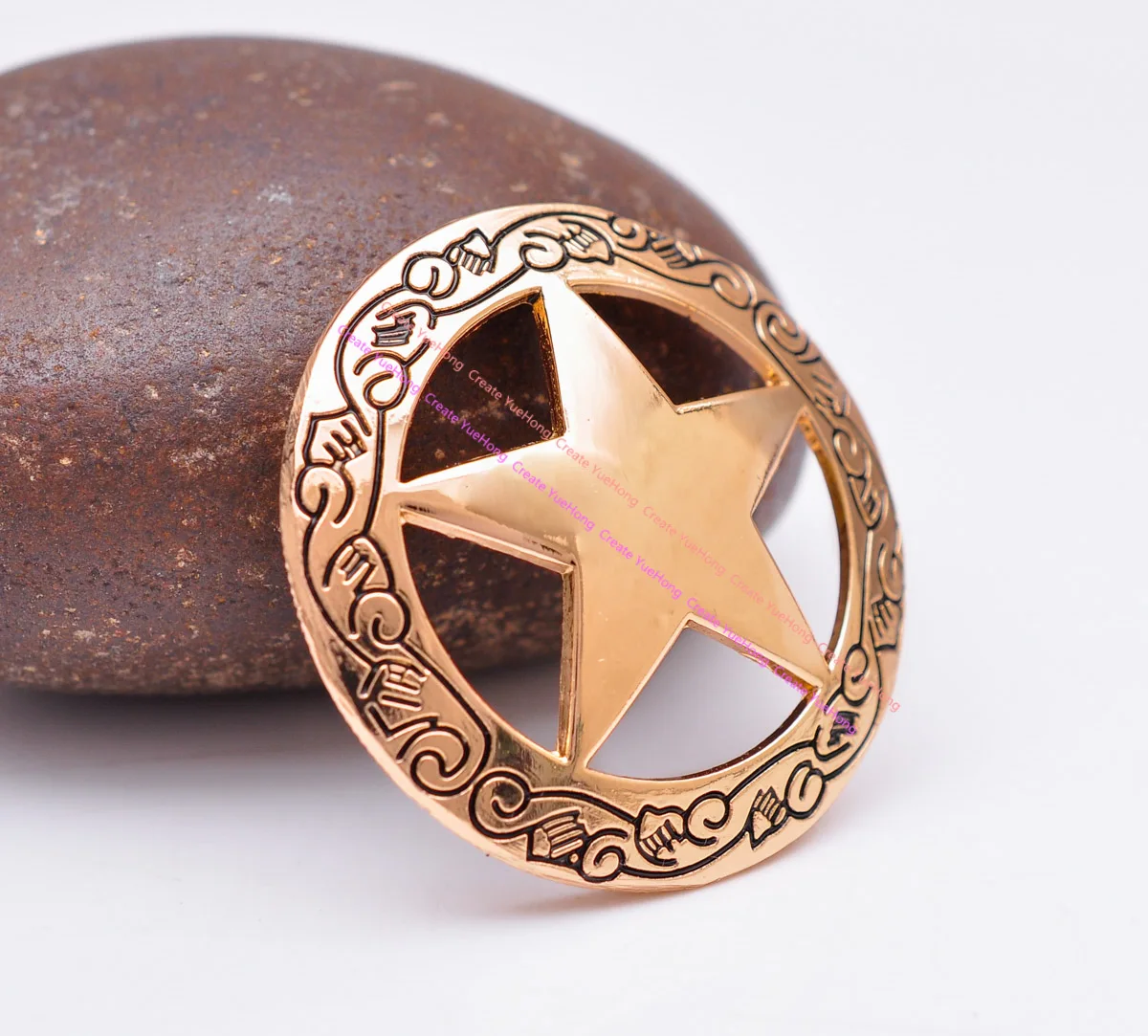 

10PC 1-1/4" Gold Big Heavy Western Texas Ranger Star Leathercraft Keychain Belt Saddle Headstall Concho Screw Back