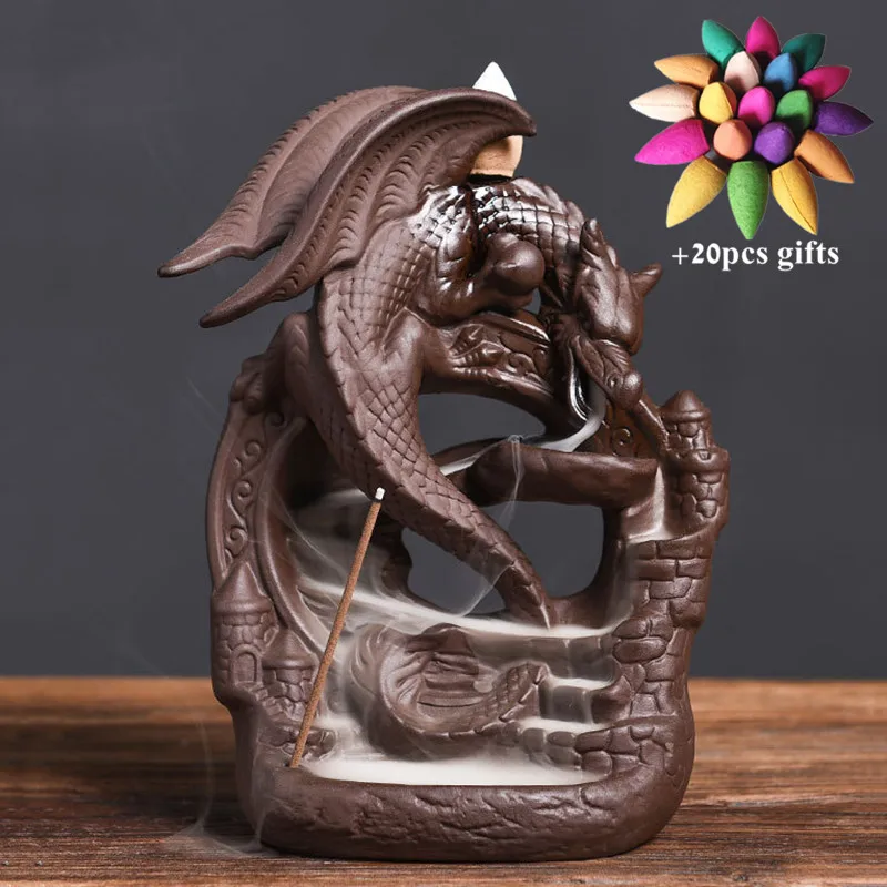 Керамическая курильница дракона с обратным потоком дыма водопад держатель для