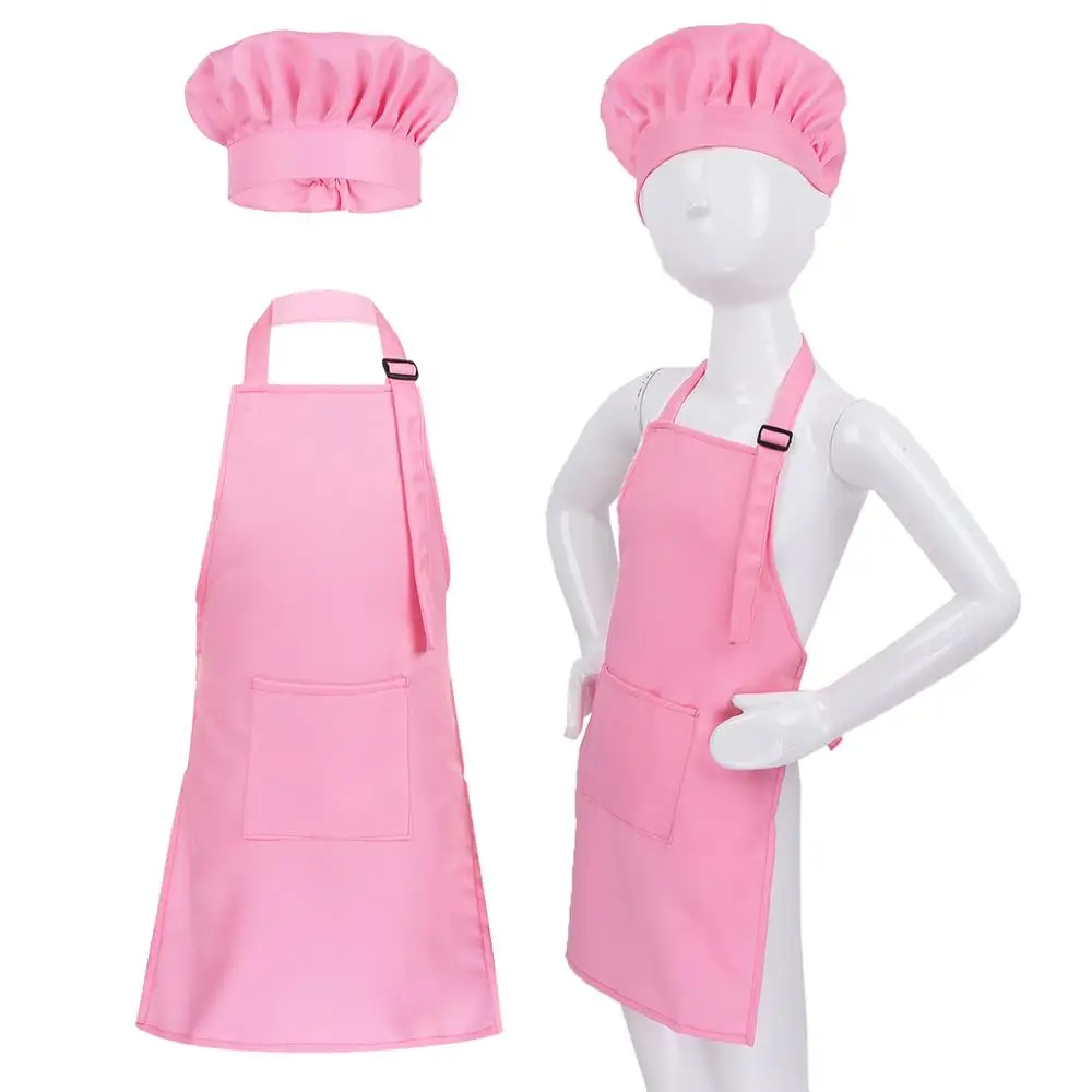 

Unisex Kids Adjustable Apron and Chef Hat Set Kitchen Cooking Uniform Baking Painting Training Wear Boys Girls Halloween Costume